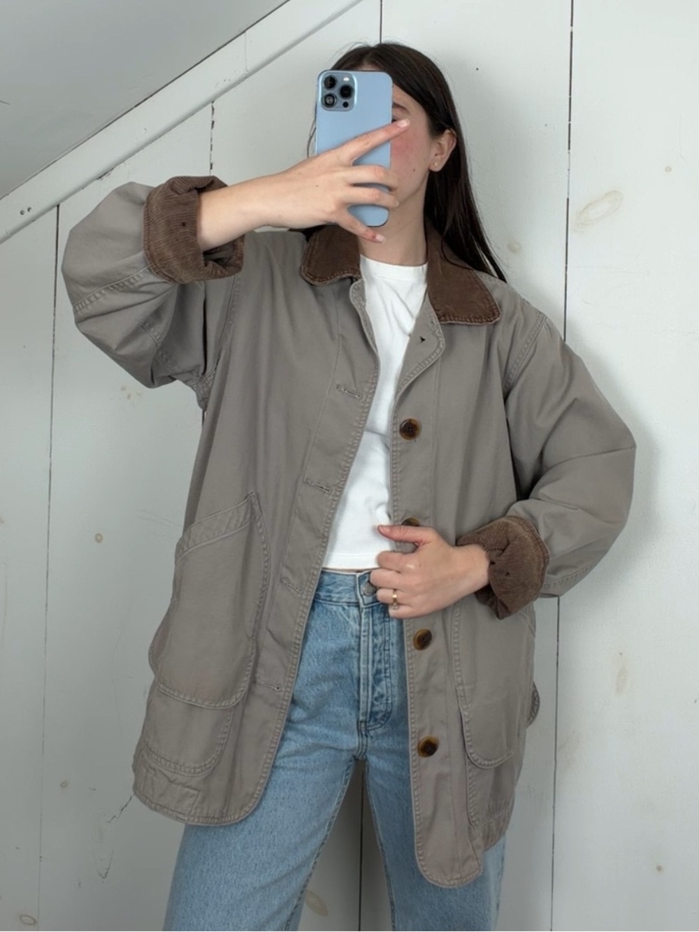 Vintage Lands End Barn Chore Field Jacket Women’s S Corduroy Collar Plaid Lined